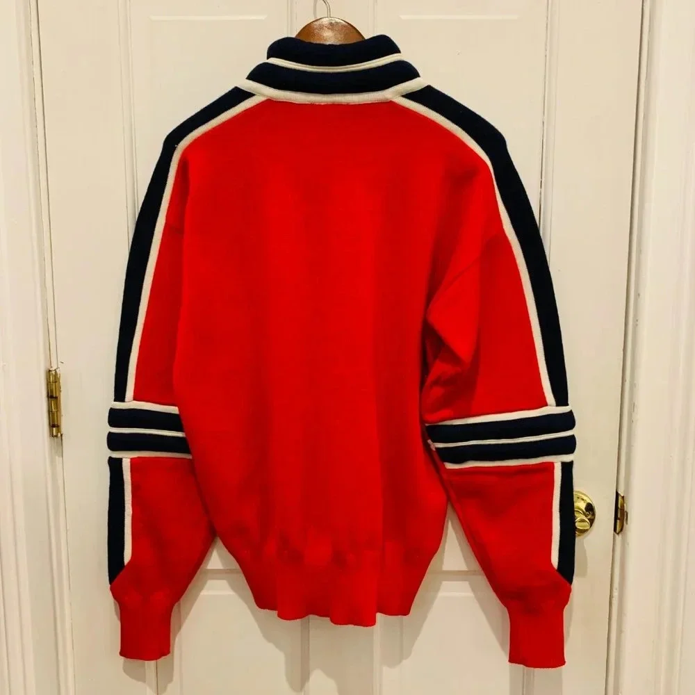 Vintage Meister Sweater Ski Acrylic Wool Blend Blue Navy Red 1/4 Zip Men MEDIUM - Picture 11 of 16